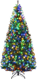 Goplus 7FT Pre-Lit Artificial Christmas Tree Auto-Spread/Close up Branches 11 Flash Modes with Multicolored 400 LED Lights & Metal Stand — 1