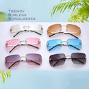knliwkm Rimless Rectangle Y2k Sunglasses for Women Men Cute Small Clear Frameless Tinted Lens 2000S Fashion Shades Butterfly | Silver, Gradient Blue — 2