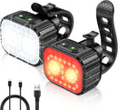Cuvccn Bike Lights Super Bright, Rechargeable Bicycle Lights Set Multiple Modes, Waterproof Bike Lights for Night Riding/Cycling Safety, Front and Back Bike Reflectors Light, Long Battery Life | 2 Led*1 — 1