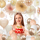 Champagne-Gold Beige Birthday Decorations for Women Girls,Cream Neutral Balloons Décor,Happy Banner,Boho Peach Paper Lanterns Tissue Pom Poms Fan,Anniversary Princess Backdrop Party Supplies | Champagne Gold Beige — 7