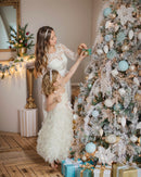 7.5FT Pre-lit Snow Flocked Christmas Tree Spruce with Remote Control, 600 Warm White Multi-Color Lights, Artificial Hinged/Feel Real/Realistic for Home, Holiday Decoration Dual Color LED — 4