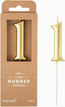 PHD CAKE 2.76 Inch Elegant Gold 1 Number Birthday Candles, Gold Number Candles, Cake Number Candles, Party Celebration — 1