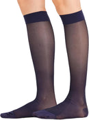 BSERA 2 Pairs Sheer Compression Socks for Women 15-20 mmHg Knee High | Navy | Large — 1