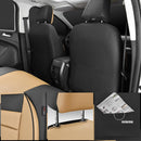 CAR PASS Leather Seat Covers Full Set Universal Water Resistant 3D Foam Back Support, Luxury Comfort Automotive 5 Seat Covers All Season Fit for SUV,Sedan,Van, Airbag Compatible Elegance(Beige Black) — 5