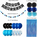 ANSOMO Blue and Black Happy Birthday Party Decorations for Boys Men Banner Balloons Navy Royal Light Blue Pom Poms Foil Curtain Décor Supplies 13th 16th 18th 20th 30th 40th 50th 60th 70th 80th — 3