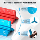 Rena Chris 2PCS Architectural Scale Ruler: 12" Imperial Aluminum Alloy Metal Architecture Measuring Tools, Engineering Drafting Construction Drawing Blueprints Triangular Architect Scaling Rulers | Red+Blue — 2