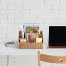 DINGTAI Rattan Desk Organizer, Tabletop Mail Holder, 5 Slot Mail Organizer Countertop Basket, Rattan Office Supplies, Boho Office Desk Accessories, Wicker Desk Organizer, Magazine Holder（Wicker） — 6