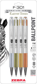 Zebra Pen F-301 Earthy Tone Barrels Ballpoint Pen, Black, 0.7mm, 4-Pack | Black Ink A — 1