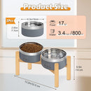 UPSKY 27oz Elevated Stainless Steel Dog Bowls Non-Slip Wooden Stand Grey