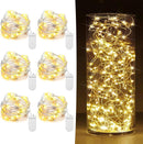 6 Pack Fairy Lights Battery Operated 7ft 20 LED Mini String Lights Twinkle Lights Silver Wire Firefly Starry Moon Lights for Mason Jars Wedding Party Christmas Centerpiece Table Decorations,Warm White | [6 Pack] 7 Feet 20 LED — 1