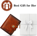 Wallet Women,RFID Blocking Leather Womens Wallet Bifold Compact Card Holder Small Wallet for Women with Removable ID Window Brown — 7