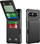 Dteck for Google Pixel 8a Case (6.1") 2024, PU Leather/Plastic Phone Case with Magnetic Button Closure Credit Card Holder Slots, Wallet/Kickstand Function, Lightweight Protective Solid Cover, Black — 1