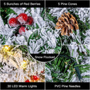 Christmas Wreaths for Front Door, DECSPAS 24 Inch 2 FT Prelit Snowy Flocked Christmas Wreath with Timer 30 LED Lights Bow Red Berries Pine Cone, Xmas Wall Windows Decorations Home Decor Outdoor Indoor — 5