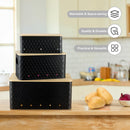 Kitchen Vegetable Storage Set of 3, Metal Onion Garlic Potato Storage Set, Kitchen Canisters Vegetable Keeper Containers with Aerating Holes and Bamboo Lid,Embossed Black — 4