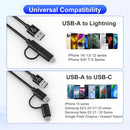 USB to USB-C and Lightning Cable Combo 2 in 1 Coiled Cable Support Apple Carplay & Android Auto [MFi & 3A Fast Charge & Data] Coiled Lightning and USB C Cable for iPhone 18/17/16/15/14/13/12/Android 6