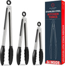 Kitchen Tongs - 12, 9 & 7 Inch Locking Silicone Tongs for Cooking, Set of 3 — 1