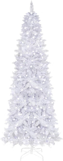 Yardenaler 7.5FT Artificial Christmas Tree with 350 LED Lights, 900 Branches Pre-Lit Pencil Christmas Tree, Slim Xmas Tree with Base for Indoor, Cool White Lights Festival Decoration for Party, White — 1