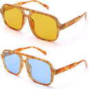 Hycredi Retro Aviator Sunglasses for Women Men, Oversized Square Shades | 2 Pack - (Leopard/Orange + Leopard/Blue) — 1