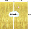 2 Pcs 3.2ft x 8.2ft Shiny Gold Metallic Tinsel Foil Fringe Curtains Photo Booth Backdrop for Birthday Wedding Holiday Celebration Bachelorette Party Decorations — 2