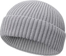 Wool Fisherman Beanies for Men Women Short Cuff Knit Beanie - Lightgrey — 1