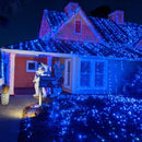 QITONG Net Lights Outdoor Mesh Lights, 12ft x 5ft 360 LED Blue Christmas Light with 8 Modes, Connectable Clear Wire Bush Light Plug in — 8