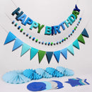 3D Happy Birthday Banner, Pre-Strung Felt Party Decorations (Blue) — 1