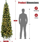 Okicoler Pre-Lit Pencil Artificial Holiday Slim Christmas Tree with Warm Lights and Metal Base Stand for Home, Office, Party Decoration,Green (7.5ft) — 3