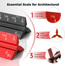 Rena Chris 2PCS Architectural Scale Ruler: 12" Imperial Aluminum Alloy Metal Architecture Measuring Tools, Engineering Drafting Construction Drawing Blueprints Triangular Architect Scaling Rulers | Red+Black — 2