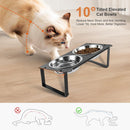 2 Set Elevated Cat Food Water Bowls, 4 Stainless Steel Bowls for Indoor Pet with Cute Metal Stand, 10° Tilted Anti-Vomiting Wide Shallow Raised Cat Dishes Whisker Friendly for Multiple Kitten,Puppy — 2