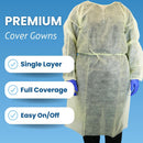 HCS Bulk PPE Gowns - Disposable Gowns, Medical - Single Layer, Spunbound Isolation Gown Disposable - Elastic Cuffs, Neck & Waist Tie - Clinic, Dentist, Hospital - Yellow Cover Gown, Large (50/Case) — 2