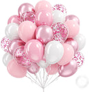 12inch Light Pink and White Balloons with Pearl Baby Pink Confetti Balloons — 1