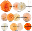 Orange-Peach Fall Boho Birthday Party Decorations - 62pcs Happy Birthday Banner, Beige Rustic Paper Lanterns, Streamers, Tissue Pom Poms, Burnt Orange Apricot Party Balloons, Fall Backdrop Decor | Orange Beige White — 3
