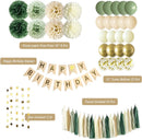 ANSOMO Sage Green Happy Birthday Party Decorations Retro Green Nude Ivory Dark Olive Kraft Paper Banner Balloons Neutral Rustic Boho Blush Safari Botanical Greenery Wild Décor Supplies Women Adults — 3