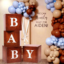 Voircoloria Baby Boxes with Letters for Baby Shower, 4pcs Grain Wood Balloon Boxes for Gender Reveal Birthday Wedding Teddy Bear Baby Shower Decorations (Wood) — 4