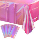 4 Pack Iridescent Pink Plastic Tablecloths, FunnyPars Shiny Disposable Laser Rectangle Table Covers, Holographic Foil Tablecloth Iridescent Party Decorations for Kpop Birthday Wedding Xmas, 54x108Inch — 1