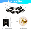 Happy Birthday Banner Sign Bunting Hanging Decorations with 8Pcs Shiny Gold Balloons Birthday Party Sign Decor for Party Supplies(Black) — 6
