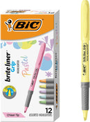 BIC Brite Liner Grip Pastel Highlighter Set, Chisel Tip, 12-Count | 12 Count (Pack of 1) — 1