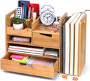 ZOOFOX Bamboo Desk Organizer with Adjustable File Holder, Mail Organizer Countertop with Drawer, 4-Tier Desktop Organization and Desk Accessories for Home Office School Supplies, No Assembly Required — 1