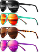 KUGUAOK Polarized Aviator Sunglasses for Women Men Sports Style UV400 Protection Running Sun Glasses Vintage Trendy Shades | Black+leopard+green Frame Red+purple — 1