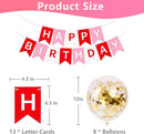 Happy Birthday Banner Sign Bunting Hanging Decorations with 8Pcs Shiny Gold Balloons Birthday Party Sign Decor for Party Supplies | Red Pink — 5
