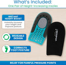 ViveSole Height Increase Insoles (Pair) - Plantar Fasciitis Relief Shoe Inserts for Men and Women - Orthopedic Heel Lift Cups for Foot Pain and Leg Length Discrepancy - Lightweight Gel Support - Small (.6" Heel Lifts) — 8