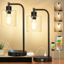 Industrial Touch Control Table Lamps Set of 2 - Black Bedside Lamps with 2 USB Ports and AC Outlet, 3-Way Dimmable… — 1
