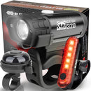 USB Rechargeable Bike Lights Set with Bell, LED Bicycle Front Rear Light — 1