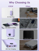 citicr Portable Charger 10000mAh PD20W w/Built-in Cables & Wall Plug Purple photo 3