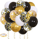 Zesliwy Black Gold Confetti Balloons 50 pack - 12 Inch Gold White and Black Confetti Balloons with Ribbons for Graduation Birthday Wedding Party Decorations | Black Gold White — 1