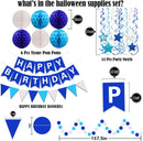 FECEDY Navy Blue Happy Birthday Paper Banner Flag Bunting Circle Confetti Garland Swirl Streamers Honeycomb Ball for Birthday Party Decorations | Navy Blue 2 — 2