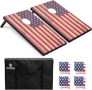 Cornhole Set 4x2 and 3X2 Regulation Size Corn Holes Sets with Carrying Bags & 8 Bean Bags Cornhole Boards Bean Toss Games for Adults Family Outdoor Beach Lawn Outside Backyard Games | Classic Flag 3’x2’ — 1