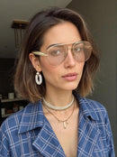 Oversized Aviator Sunglasses For Women 70s Retro 2025 Metal Shades with Gold Streamline Arms | Gold Frame - Champagne Lens — 3