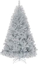Goplus 6ft Sliver Artificial Christmas Tree, Hinged Full Tree with Electroplated Technology and Metal Stand, for Indoor and Outdoor Holiday Decoration — 1