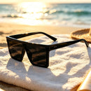 Dollger Square Oversized Sunglasses for Women Men Fashion Flat Top Big Black Frame Shades | Black Frame Black Lens — 2